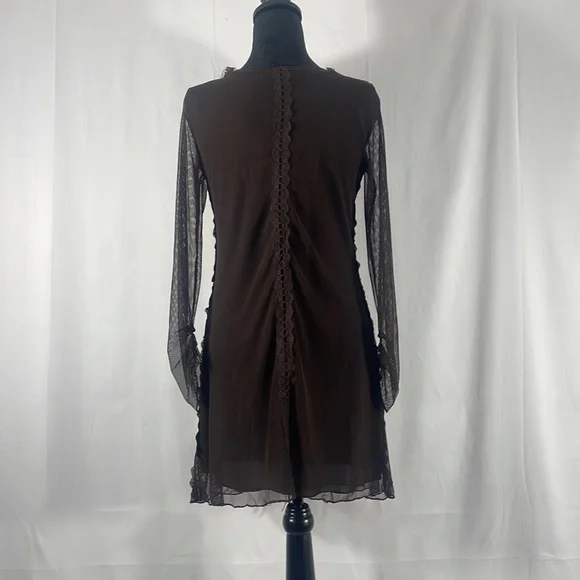 Pretty Angel Brown Dress,tunic dress, top,lace,floral design,sheer,ruffles,small - Picture 9 of 10